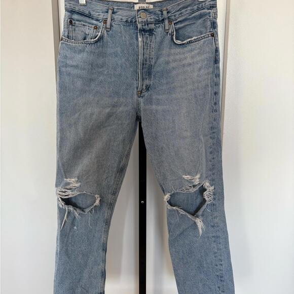 Agolde Denim - Agolde Light High Rise Distressed Straight Jeans 30